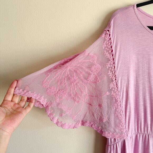 Torrid Pink Purple Knit Crewneck Lace Dolman Sleeve Babydoll Top - 4X - Picture 3 of 11